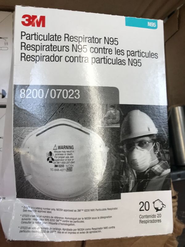 Photo 3 of 3M N95 Particulate Respirator 8200, 160/Case, Disposable, Sweeping, Sanding, Grinding, Sawing, Bagging, Dust, 8 Packs of 20 Respirators

