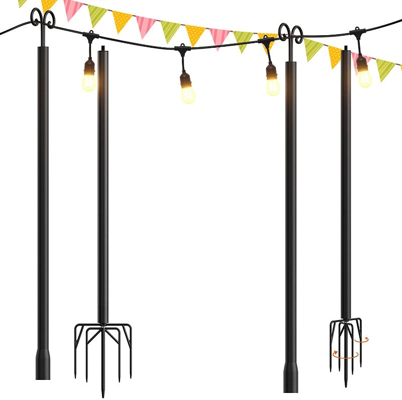 Photo 1 of addlon 2 Pack String Lights Poles for Outdoors (2X 10ft), Heavy Duty Designed to Use Year-Round for Your Garden, Patio, Wedding, Party, Birthday Decorations-Black
