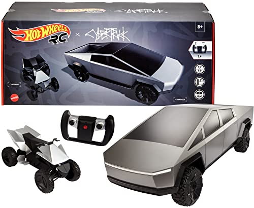 Photo 1 of Hot Wheels R/C 1:10 Tesla Cybertruck Radio-Controlled Truck & Electric Cyberquad, Custom Controller, Speeds to 12 MPH, Working Headlights & Taillights, for Kids & Collectors

