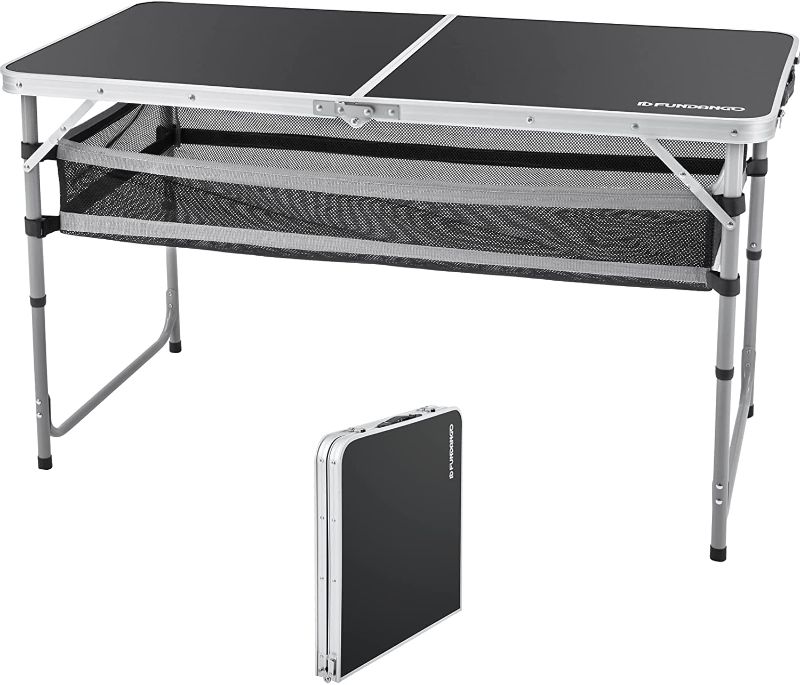 Photo 1 of Height Adjustable Portable Lightweight Folding Camping Table with Layer Mesh