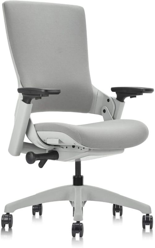 Photo 1 of Ergonomic High Swivel Executive Chair with Adjustable Height 3D Arm Rest Lumbar Support and Upholstered Back for Home Office Grey