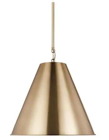 Photo 1 of Gordon 1-Light Satin Brass Small Hanging Pendant with Steel Shade