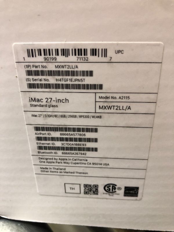 Photo 7 of 2020 Apple iMac with Retina 5K Display (27-inch, 8GB RAM, 256GB SSD Storage)
Factory Sealed.