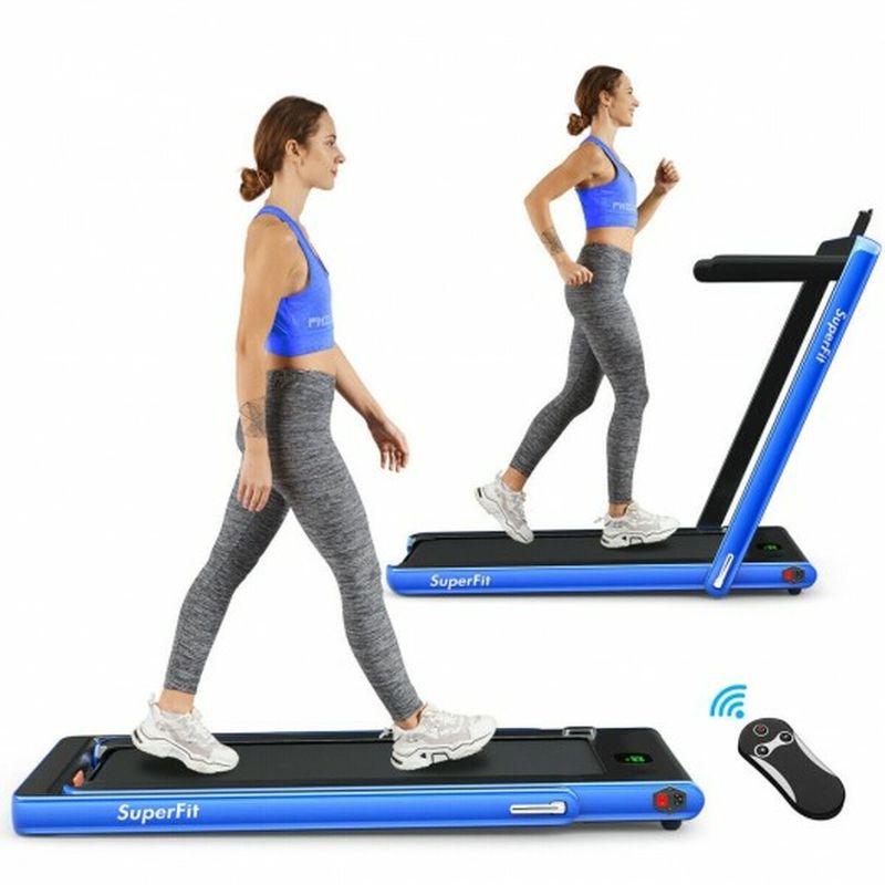 Photo 1 of 2 In 1 2.25 Hp Under Desk Electric Installation-Free Folding Treadmil With Bluetooth Speaker And Led Display-Navy SP37514NY
