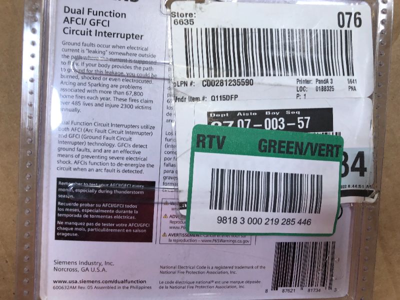 Photo 3 of 15-Amp AFCI/GFCI Dual Function-Circuit Breaker