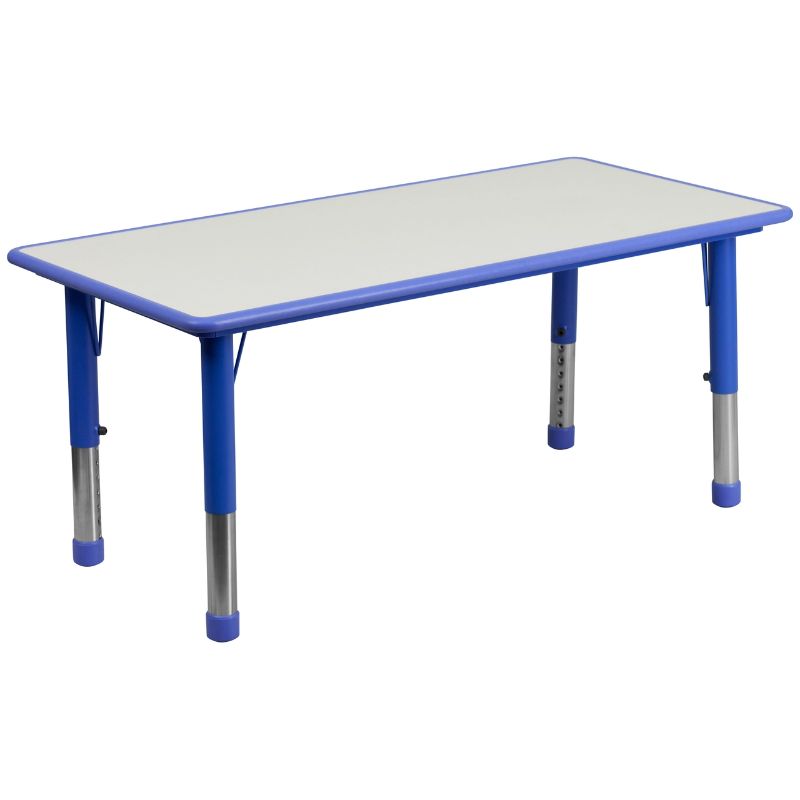 Photo 1 of 23.625''W x 47.25''L Rectangular Blue Plastic Height Adjustable Activity Table with white Top