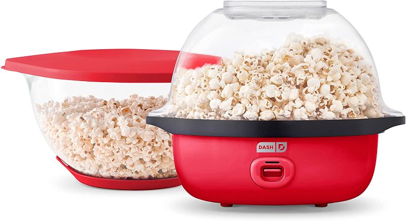 Photo 1 of Dash SmartStore™ Deluxe Stirring Popcorn Maker, Hot Oil Electric Popcorn Machine with Large Lid for Serving Bowl and Convenient Storage, 24 Cups – Red
