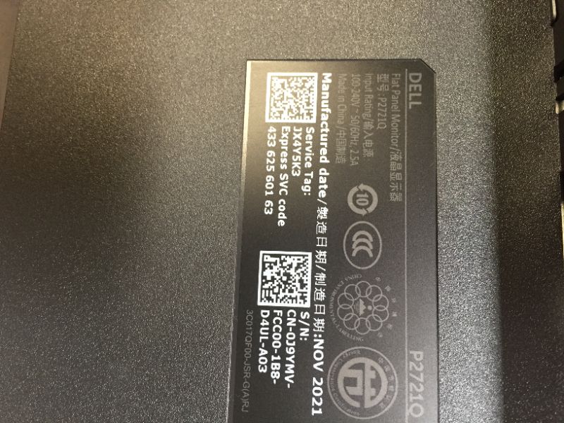 Photo 1 of Dell P2721Q 27 Inch 4K FHD, IP Ultra-Thin Bezel Monitor, USB-C, HDMI, DisplayPort, VESA Certified, Silver, Gray