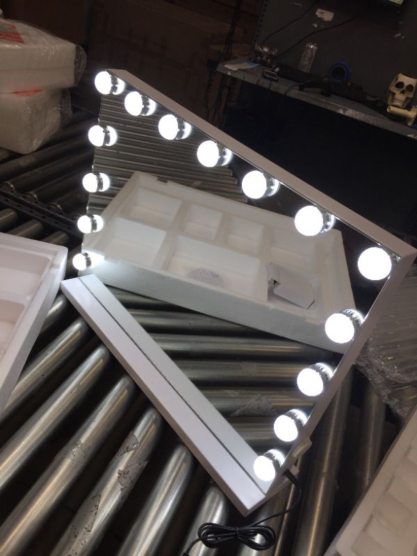 Photo 3 of Vanity Mirror with Lights, BWLLNI Large Hollywood Light up Mirror with 15 Dimmable LED Bulbs and USB Charging Port for Dressing Room & Bedroom, Tabletop Mirror or Wall Mounted
