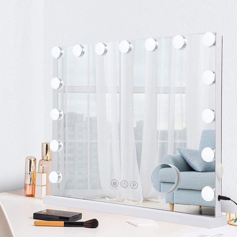 Photo 1 of Vanity Mirror with Lights, BWLLNI Large Hollywood Light up Mirror with 15 Dimmable LED Bulbs and USB Charging Port for Dressing Room & Bedroom, Tabletop Mirror or Wall Mounted
