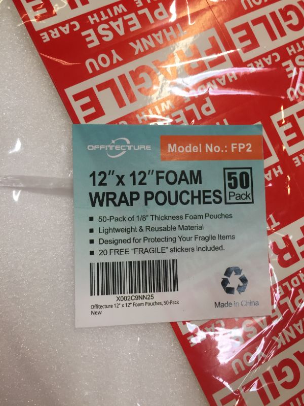 Photo 2 of 12"x12" foam wrap pouches 50pak  Offitecture 12" x 12" Foam Pouches, Shipping and Packing Supplies, 50-Pack
