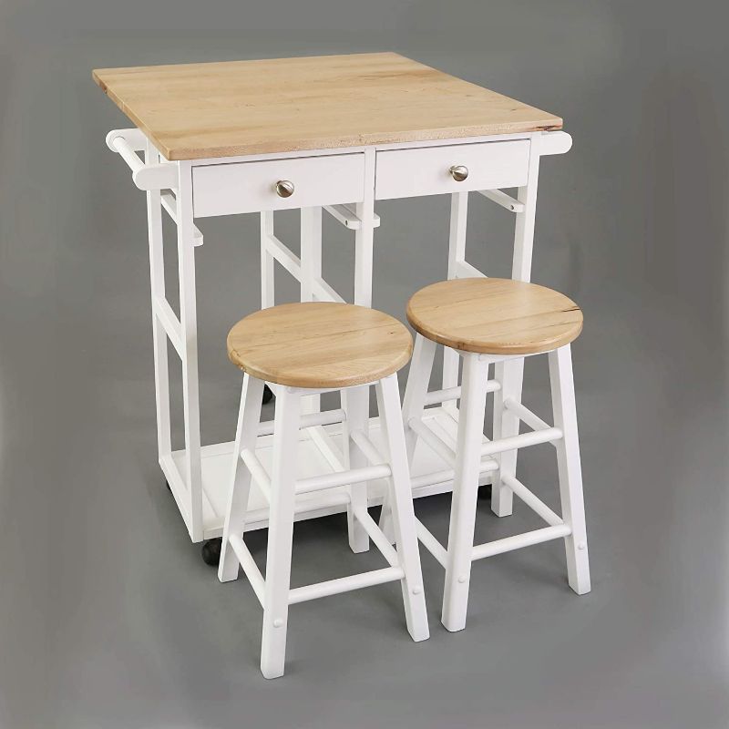 Photo 1 of Casual Home Breakfast Cart with Drop-Leaf Table, White
