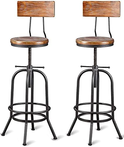 Photo 1 of barstool 551-2   Set of 2-Industrial Bar Stools with Backrest-Swivel Wood Seat-Bar Counter Height Adjustable 26-32.2inch-Kitchen Island Dining Chair
