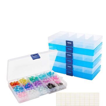 Photo 1 of 6 Pcs Clear Plastic Bead Storage Organizer for Jewelry Craft 15 Grid Box with Di
