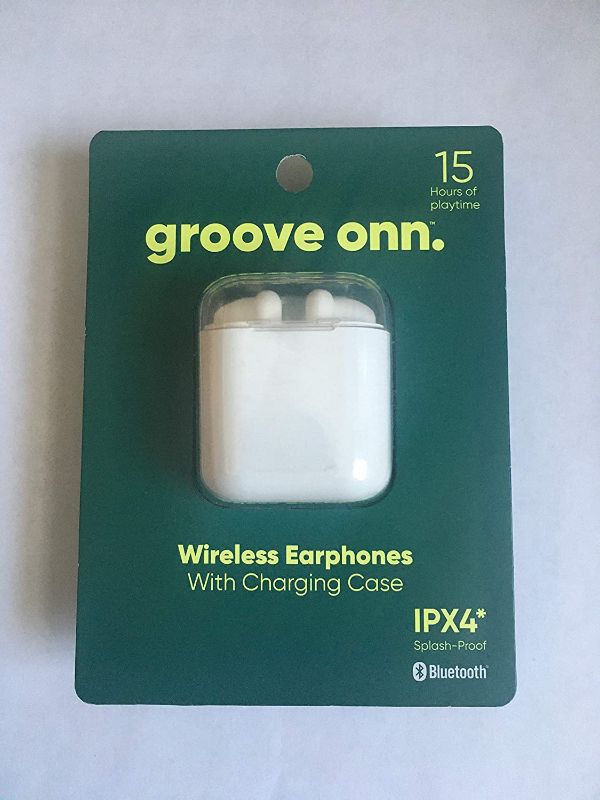 Photo 1 of onn. 15 Hours of Playtime White, Wireless Earphones with Charging Case
