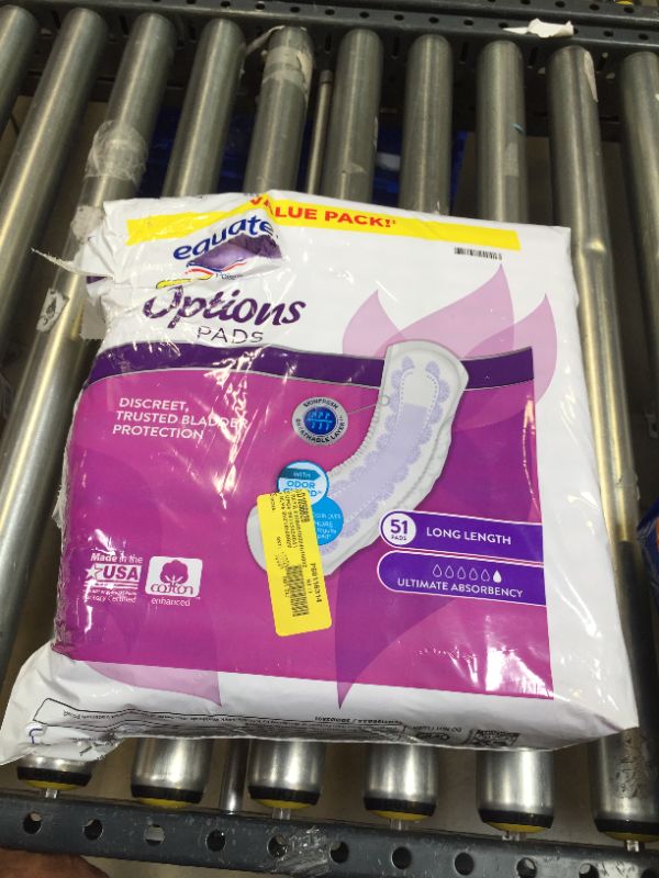 Photo 2 of Equate Options Incontinence Pads for Women, Ultimate Absorbency, Long Length, 51

