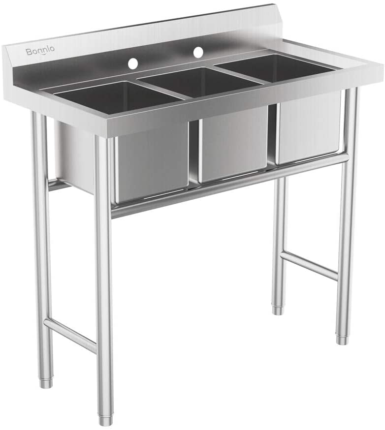 Photo 1 of  3-Compartment 304 Stainless Steel Utility Sink Commercial Grade Laundry Tub Culinary Sink for Outdoor Indoor, Garage, Restaurant, Kitchen, Laundry/Utility Room 