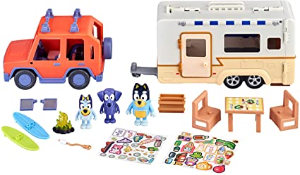 Photo 1 of Bluey Ultimate Caravan Adventures, Camper Playset with Three 2.5-3" Figures, 4WD Family SUV, Camper, 2 Surfboards, Preschool, Ages 3 and Up
