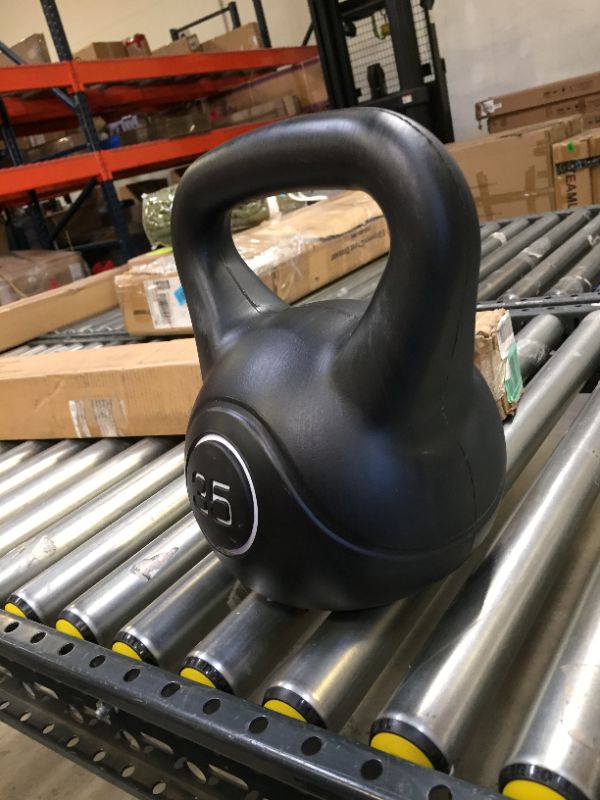 Photo 2 of  35lbs Kettlebell Weights, Men & Women Home Gym Kettle Bell Exercise & Fitness Equipment w/Wide Flat Base & Textured Grip for Strength Training