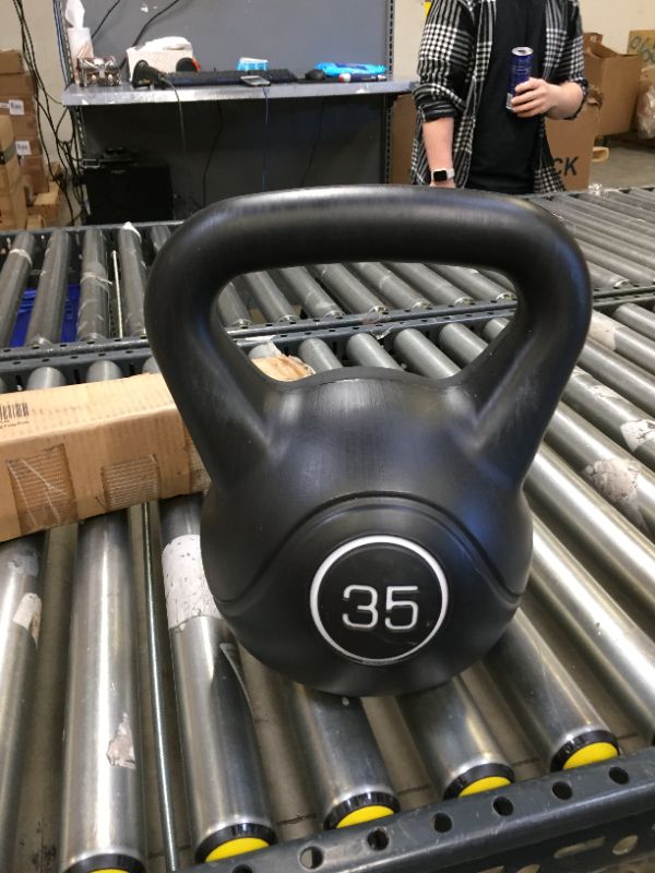 Photo 3 of  35lbs Kettlebell Weights, Men & Women Home Gym Kettle Bell Exercise & Fitness Equipment w/Wide Flat Base & Textured Grip for Strength Training
