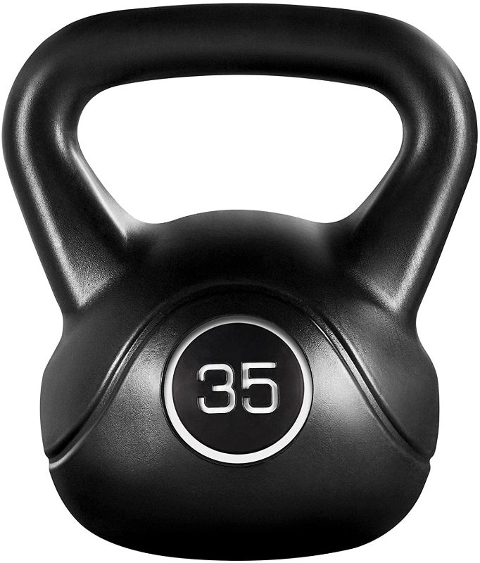 Photo 1 of  35lbs Kettlebell Weights, Men & Women Home Gym Kettle Bell Exercise & Fitness Equipment w/Wide Flat Base & Textured Grip for Strength Training