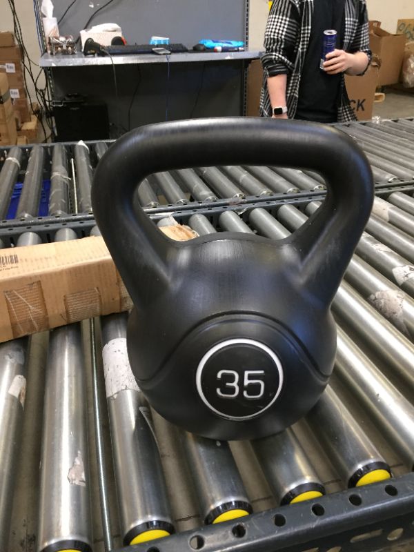 Photo 5 of  35lbs Kettlebell Weights, Men & Women Home Gym Kettle Bell Exercise & Fitness Equipment w/Wide Flat Base & Textured Grip for Strength Training