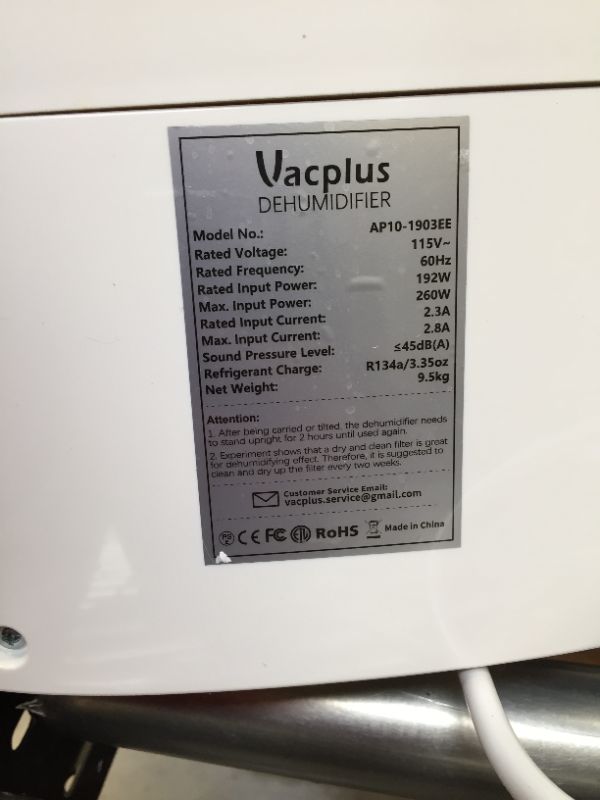 Photo 1 of Vacplus 1,500 Sq. Ft. Dehumidifier 30 Pints Dehumidifier with Drain Hose with Effortless Humidity Control for Home Medium Spaces and Basements (Nickname: VA-D1903)
