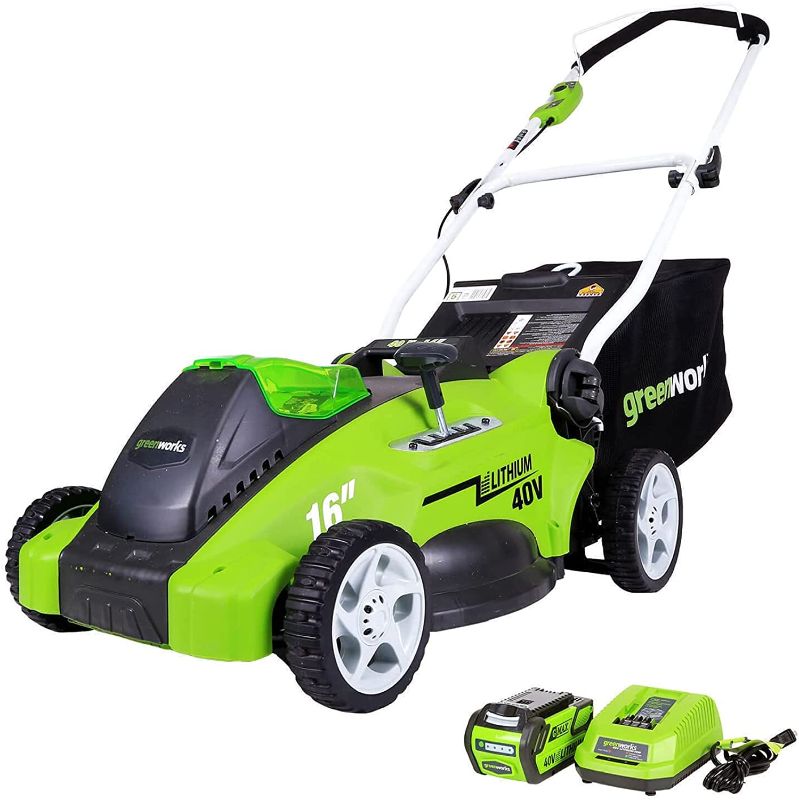 Photo 1 of Greenworks 40V 16" Cordless Electric Lawn Mower, 4.0Ah Battery and Charger Included
