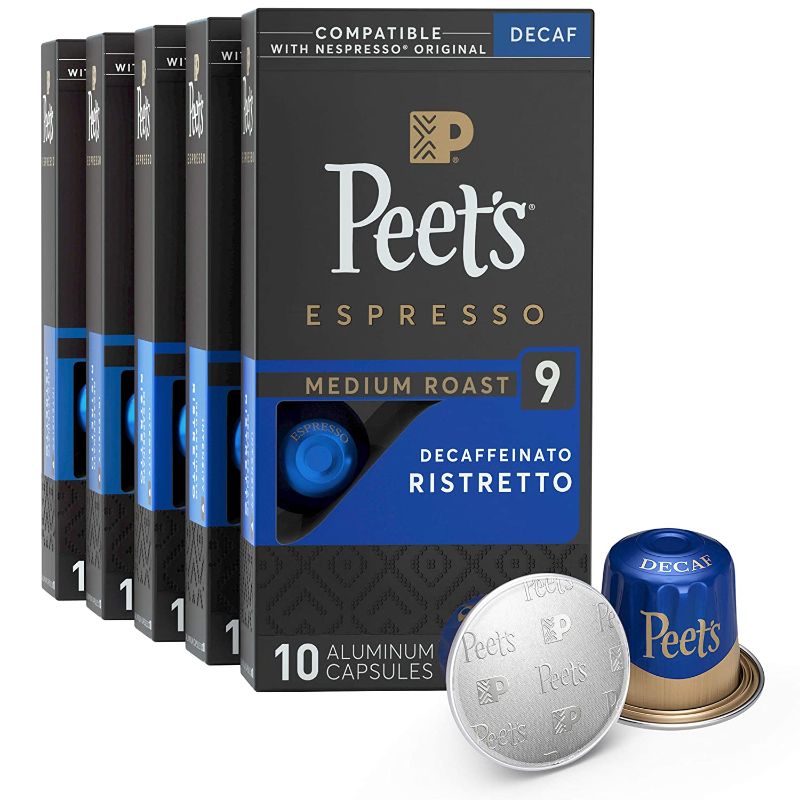 Photo 1 of Peet's Coffee Espresso Capsules Decaffeinato Ristretto Intensity 9, 50 Count Single Cup Coffee Pods Compatible with Nespresso Original Brewers exp 5/06/2022