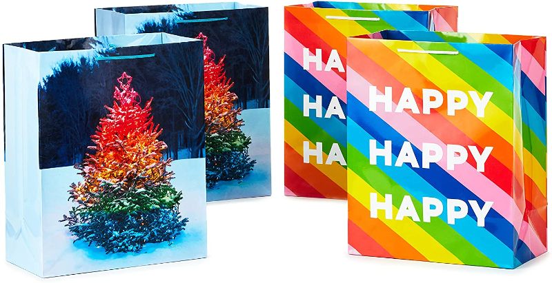 Photo 1 of 3 Hallmark 13" Large Holiday Gift Bag Bundle (4 Bags: Rainbow Christmas Tree, Happy Rainbow Stripes) for Christmas, Hanukkah, Winter Solstice, Birthdays, Weddings
