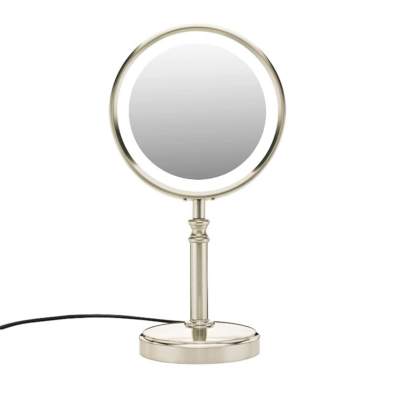 Photo 1 of Conair Reflections Double-Sided LED Lighted Vanity Makeup Mirror, 1x/10x magnification, Satin Nickel
