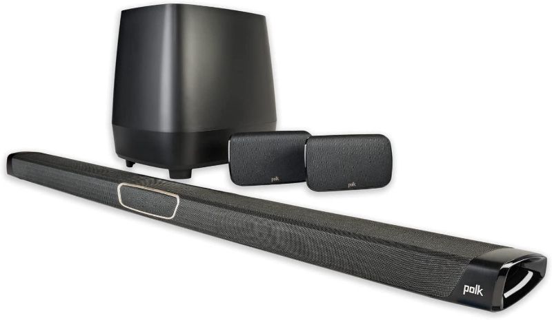 Photo 1 of Polk Audio MagniFi Max SR Home Theater Surround Sound Bar | Works with 4K & HD TVs | HDMI, Optical Cables, Wireless Subwoofer & Two Speakers Included Black
