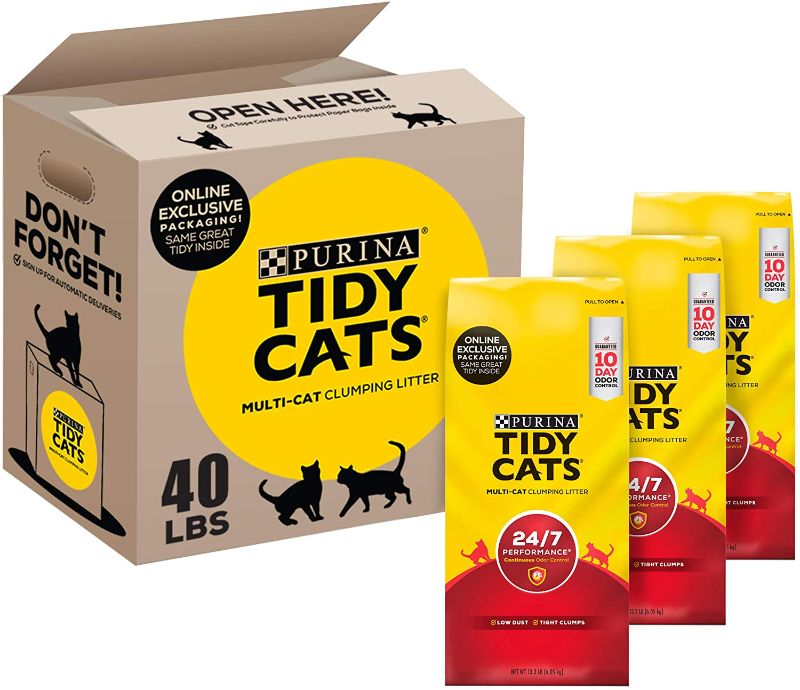 Photo 1 of Tidy Cats Clumping Cat Litter, 24/7 Performance, Clay Cat Litter, Recyclable Box - (3) 13.33 lb. Bags