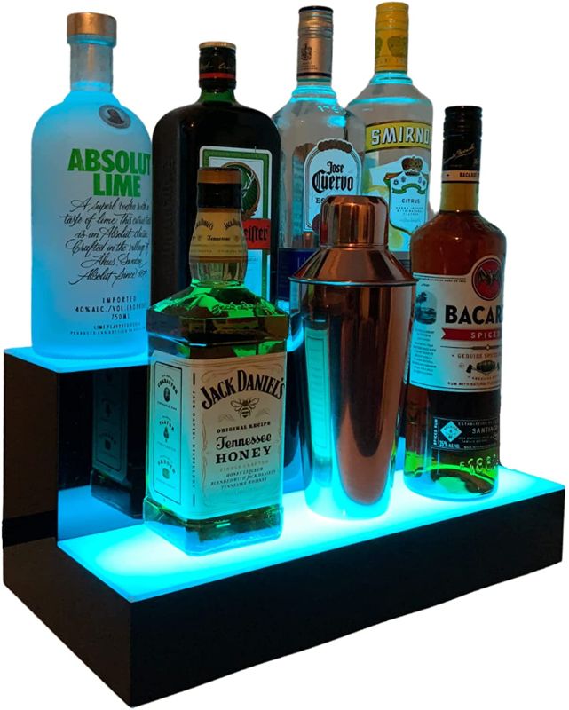 Photo 1 of Liquor Bottle Display LED Shelf - 2 Step Multicolor Lighted Bar Stand 16 inch
