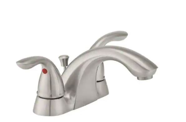 Photo 1 of Builders 4 in. Centerset 2-Handle Low-Arc Bathroom Faucet in Brushed Nickel
