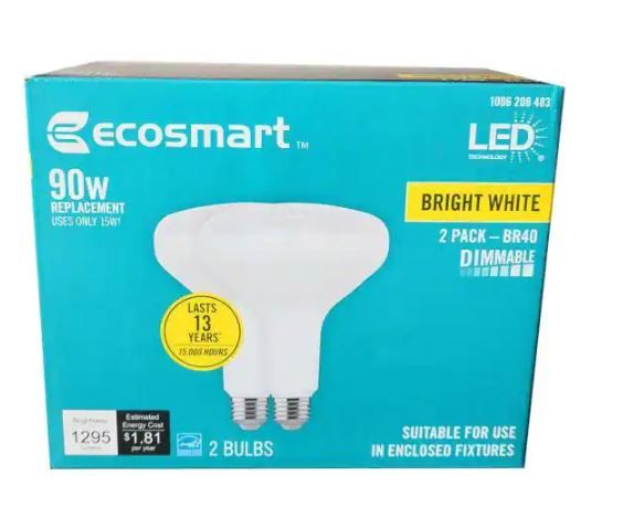 Photo 1 of 90-Watt Equivalent BR40 Dimmable ENERGY STAR LED Light Bulb Bright White (2-Pack)
