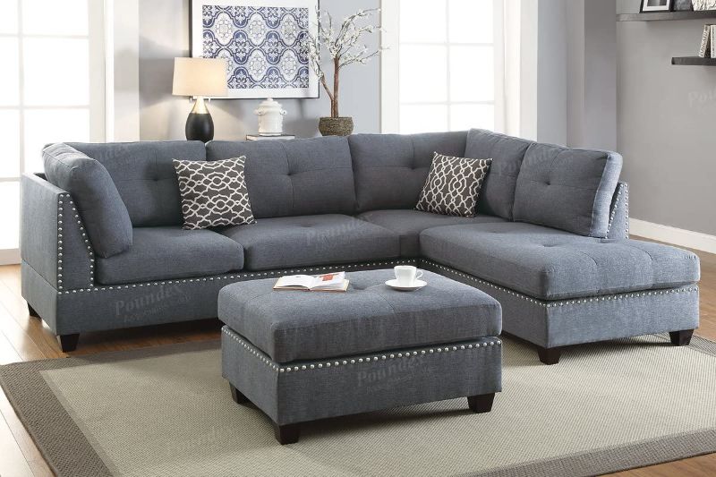 Photo 1 of Bobkona Chaise Upholstered 3-piece Reversible Sectional Sofa Set - Grey Fabric
