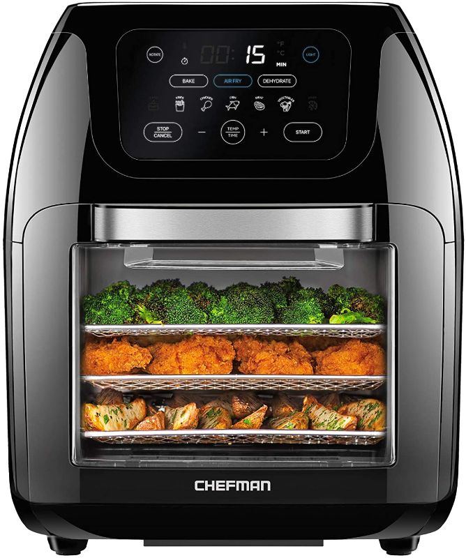 Photo 1 of Chefman Multifunctional Digital Air Fryer+ Rotisserie, Dehydrator, Convection Oven, 17 Touch Screen Presets Fry, Roast, Dehydrate & Bake, Auto Shutoff, Accessories Included, XL 10L Family Size, Black
