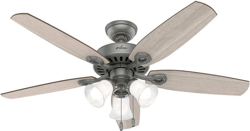 Photo 1 of Hunter Fan Company 51110 Builder Indoor Ceiling Fan with LED Light and Pull Chain Control, 52", Matte Silver Finish
