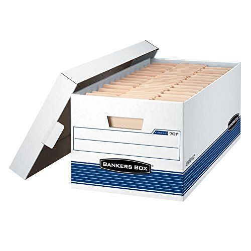 Photo 1 of Bankers Box STOR/FILE Storage Box, Letter, Lift Lid , 12 x 24 x 10, White/Blue, 12/Carton