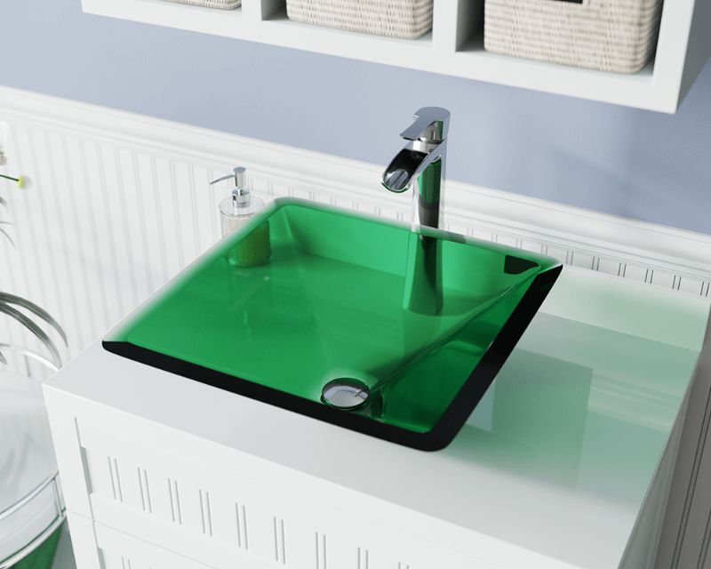 Photo 1 of 603-Emerald Colored Glass Vessel Sink