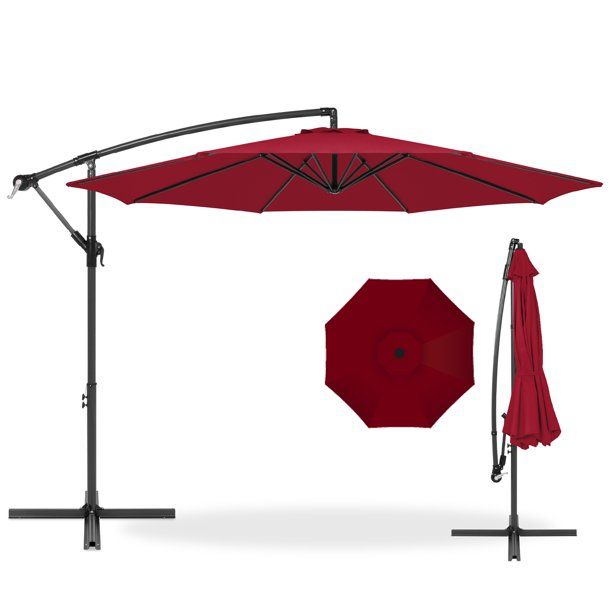 Photo 1 of 10ft Offset Hanging Outdoor Market Patio Umbrella w/ Easy Tilt Adjustment - Burgundy