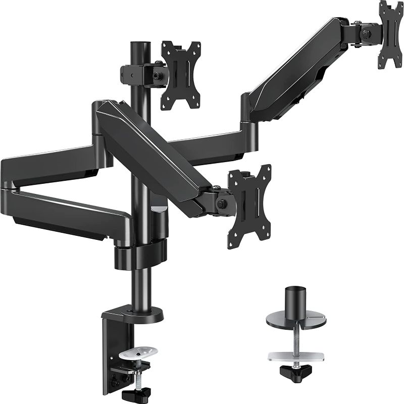 Photo 1 of MOUNTUP Triple Monitor Stand Mount - 3 Monitor Desk Mount for Computer Screens Up to 27 inch, Triple Monitor Arm with Gas Spring, Heavy Duty Monitor Stand, Each Arm Holds Up to 17.6 lbs, MU0006
