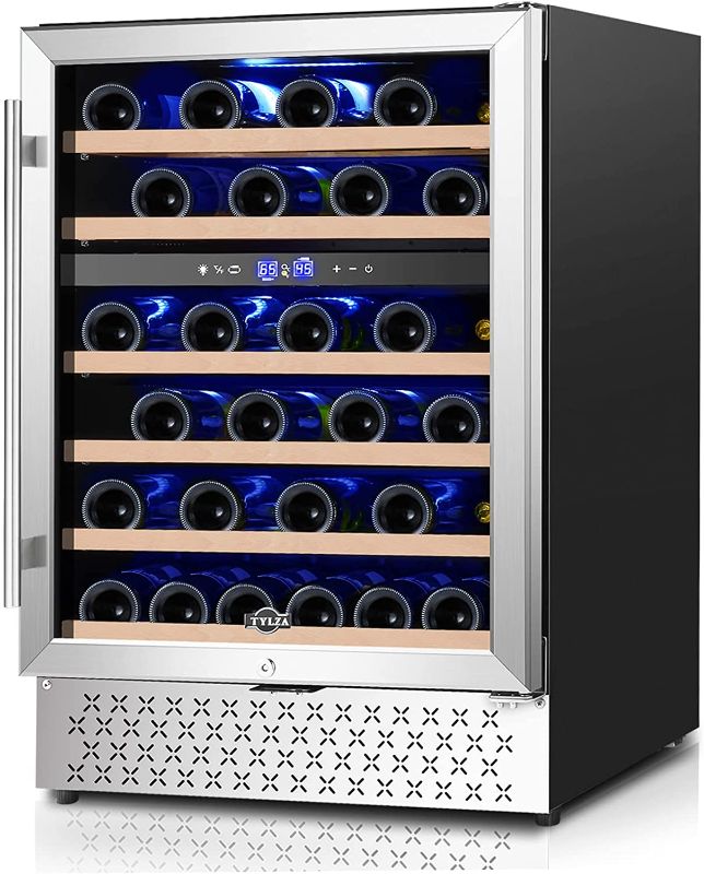 Photo 1 of 24 Inch Dual Zone Wine Cooler Refrigerator, 46 Bottle Wine Fridge Under Counter Freestanding and Built-in, Compressor Fast Cooling Low Noise and No Fog for at Home, Office, Kitchen and Bar
