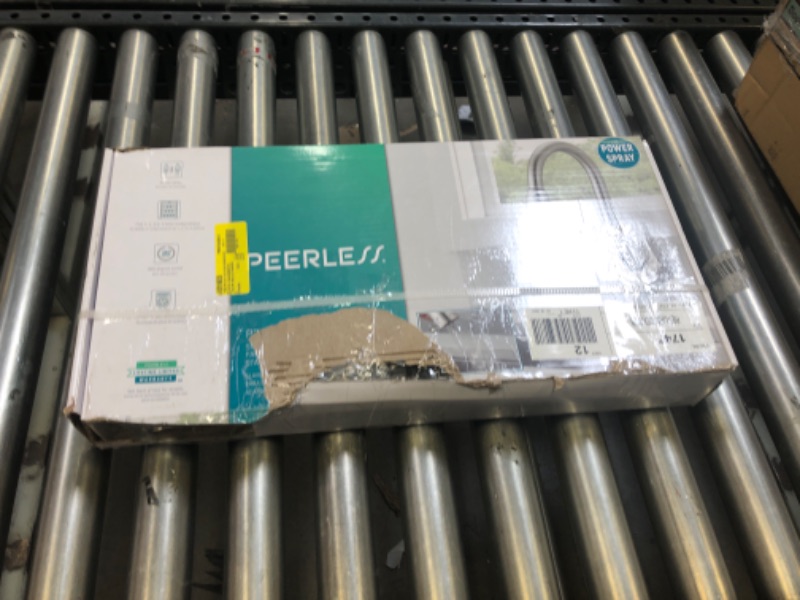 Photo 1 of Peerless Apex One Handle Pull-Down Kitchen Faucet with Soap Dispenser in Stainless
Factory Sealed. Corner of Box Damaged