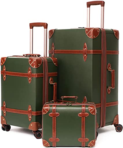 Photo 1 of NZBZ Vintage Luggage Sets 3 Pieces Luxury Cute Suitcase Retro Trunk Luggage with TSA Lock for Men and Women (Dark Green, 14" & 20" & 28")