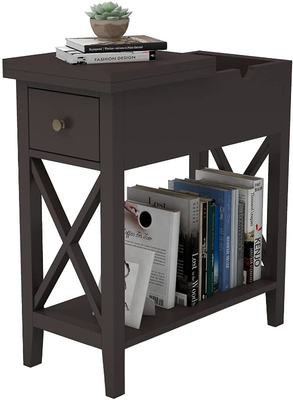 Photo 1 of ChooChoo Flip Top Open End Table, Narrow Side Table Slim End Table for Living Room, Bedroom, Espresso
