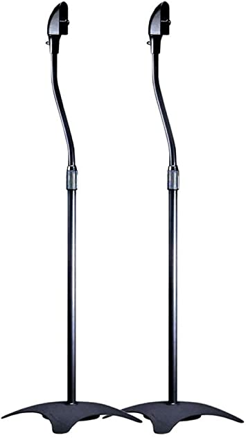 Photo 1 of Monoprice Satellite Speaker Floor Stands - Black (Pair) Supports Up to 5 Lbs. Each, Height Adjustable (26.8 to 43.3 Inches)