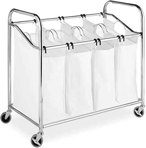 Photo 1 of Whitmor 4 Section Rolling Laundry Sorter - 4 Removable Heavy Duty Bags - Chrome
