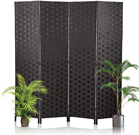 Photo 1 of  Divider Room Panel, 4 Panel 6 Ft Folding Privacy Screens, Freestanding Hinged Dividers Wood Mesh Hand-Woven Design?Black?